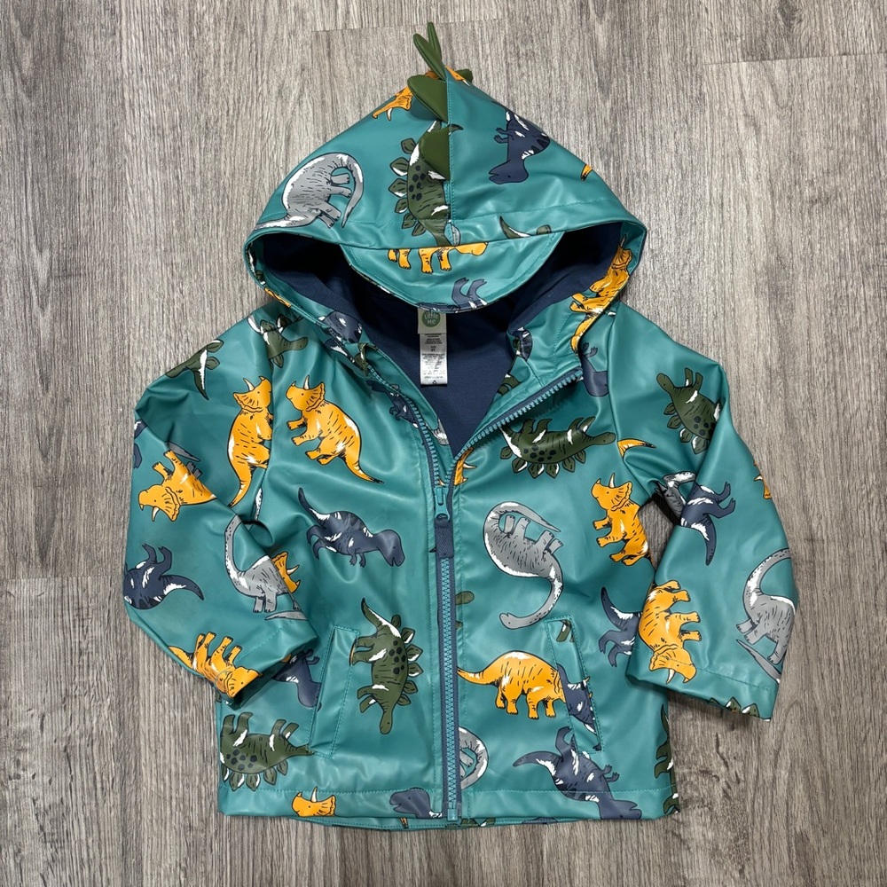 Little Me Dino Rain Jacket Toddler Boys 2T Waterproof Dinosaur Coat - Picture 4 of 6